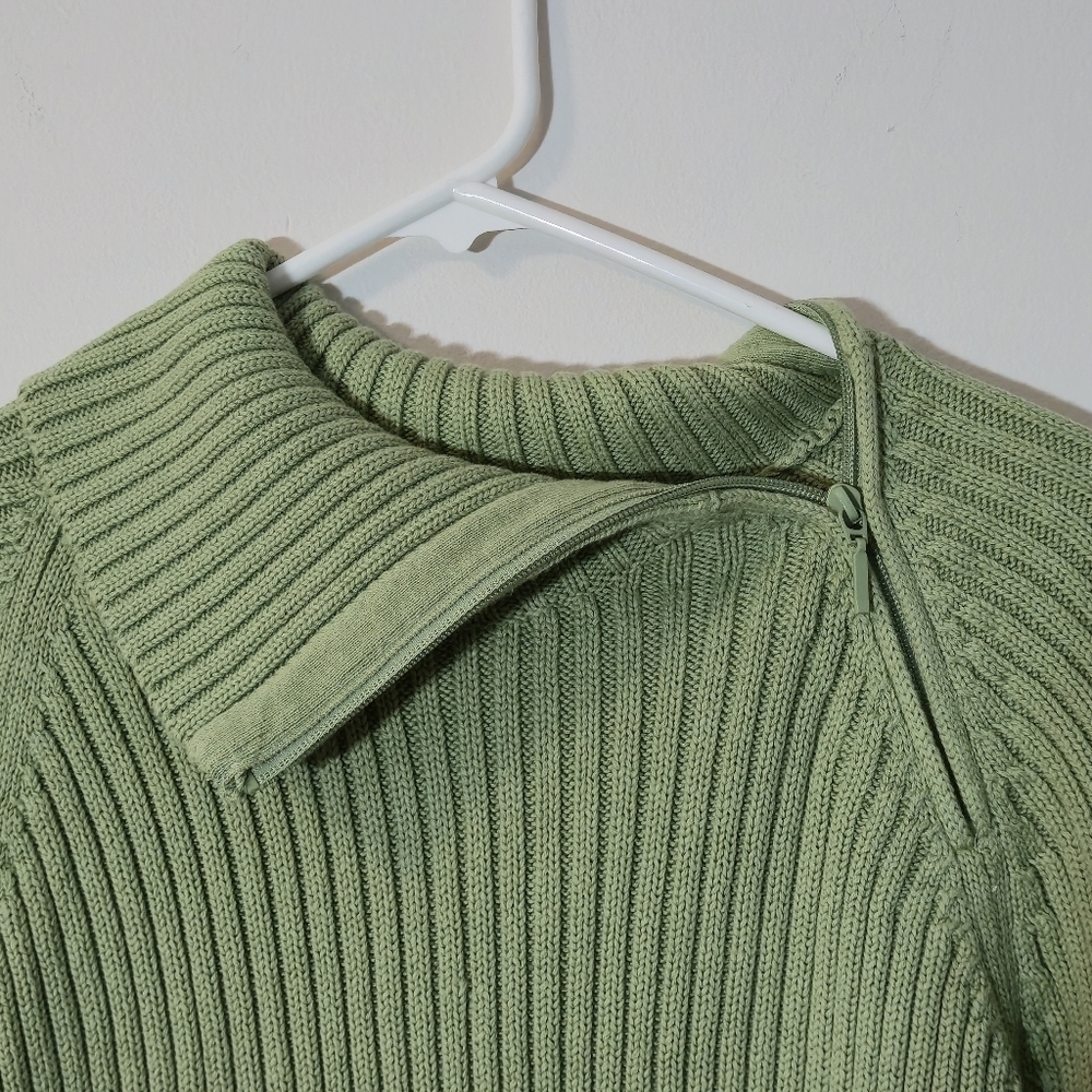 Reitmans XL Sage Green Ribbed Mock Neck Sweater Zipper Detail Soft Cotton Knit - Picture 5 of 12